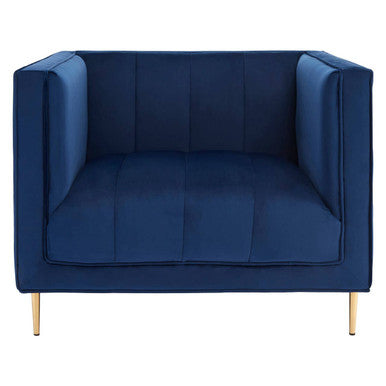 Orsina Otylia Deep Blue Velvet Armchair – Tufted Accent Chair with Gold Legs
