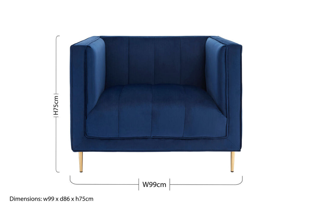 Orsina Otylia Deep Blue Velvet Armchair – Tufted Accent Chair with Gold Legs