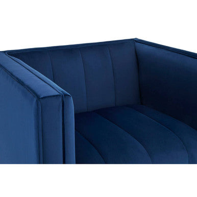 Orsina Otylia Deep Blue Velvet Armchair – Tufted Accent Chair with Gold Legs