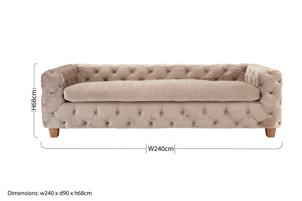 Orsina Ophelia 3 Seater Beige Velvet Sofa | Tufted Modern Couch