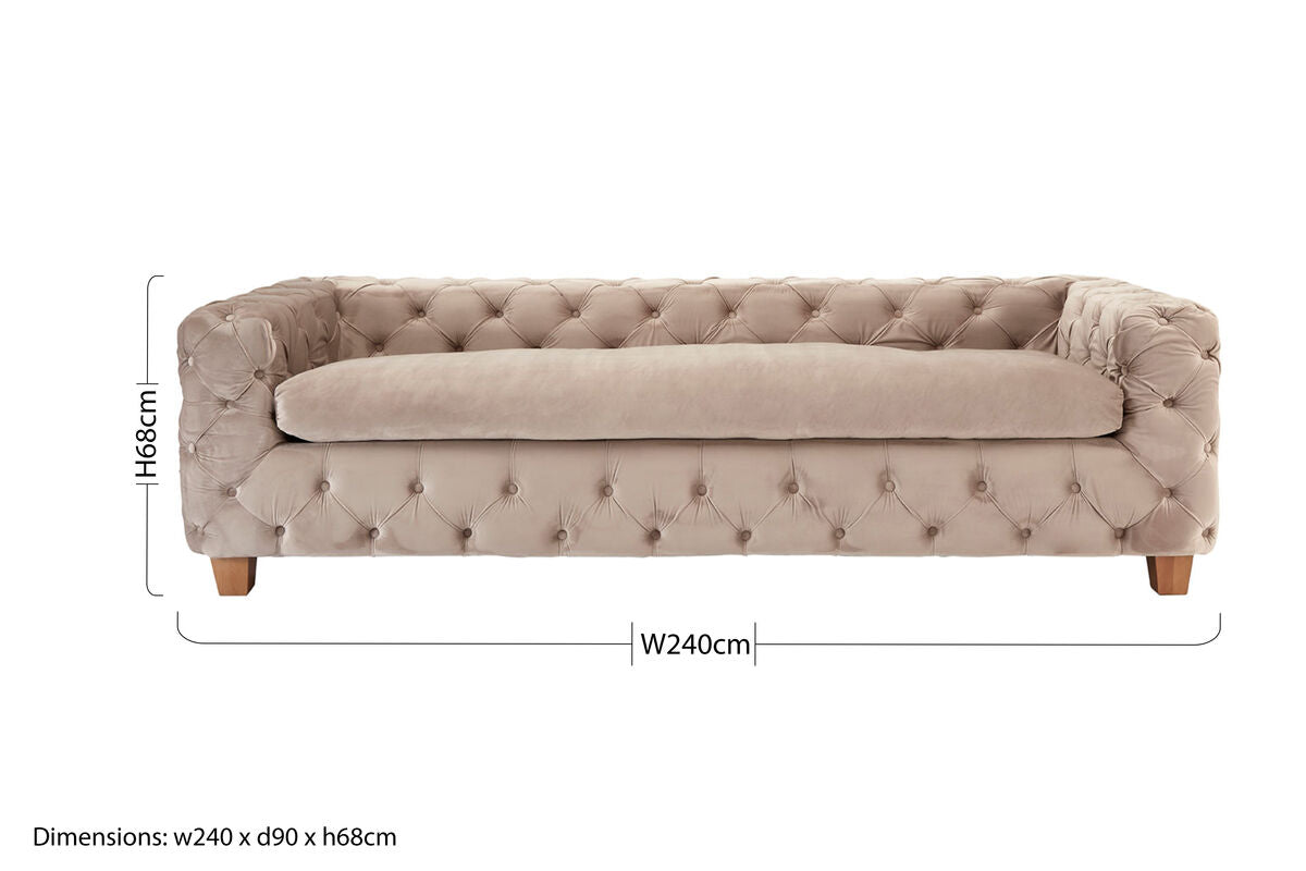 Orsina Ophelia 3 Seater Beige Velvet Sofa | Tufted Modern Couch