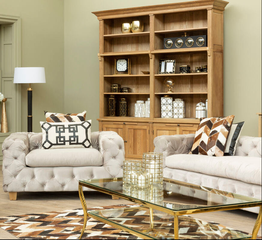 Orsina Ophelia 3 Seater Beige Velvet Sofa | Tufted Modern Couch