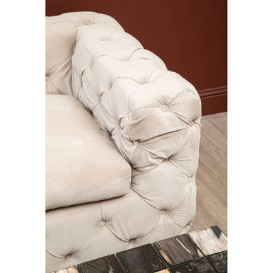 Orsina Ophelia 3 Seater Beige Velvet Sofa | Tufted Modern Couch