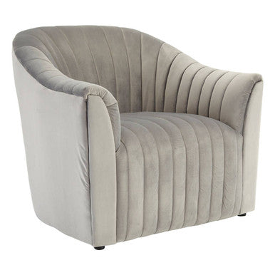 Orsina Opel Grey Velvet Armchair – Channel Tufted Accent Lounge Chair