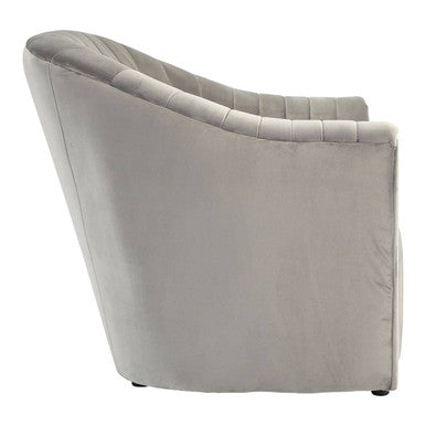 Orsina Opel Grey Velvet Armchair – Channel Tufted Accent Lounge Chair