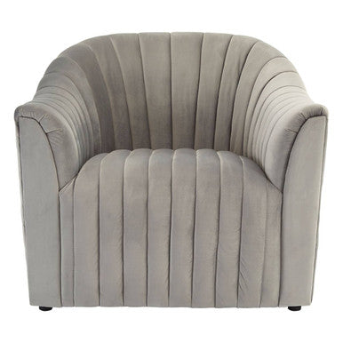 Orsina Opel Grey Velvet Armchair – Channel Tufted Accent Lounge Chair