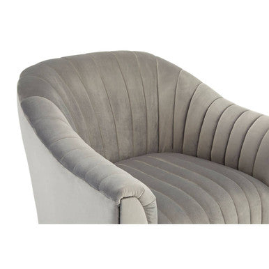 Orsina Opel Grey Velvet Armchair – Channel Tufted Accent Lounge Chair