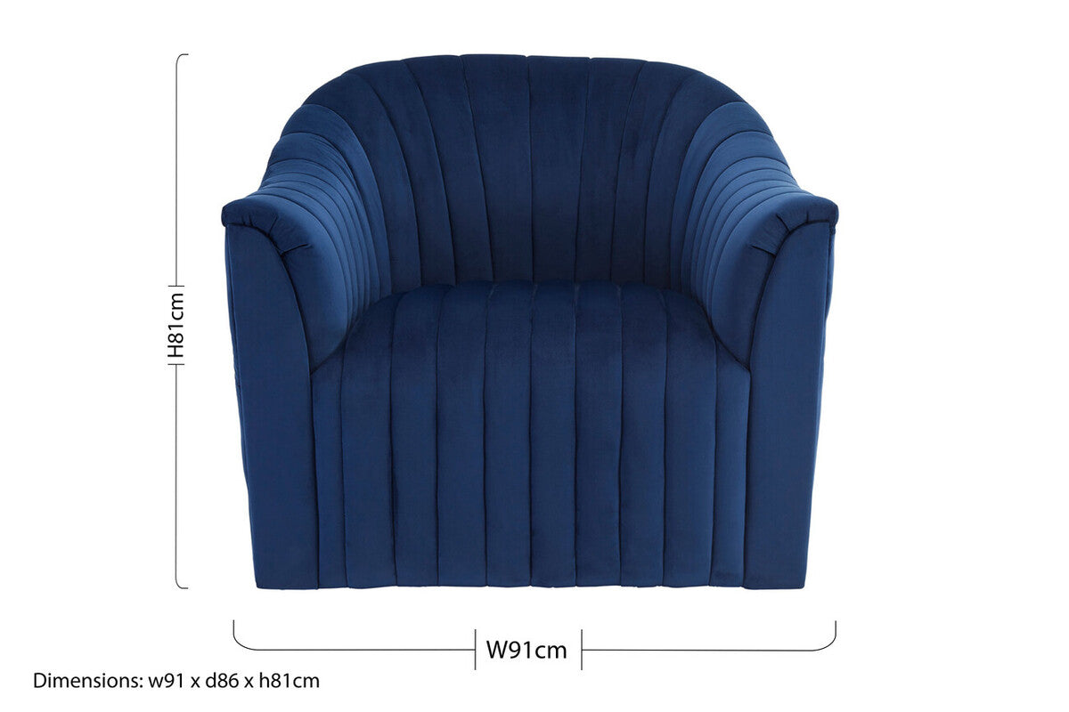 Orsina Opel Deep Blue Velvet Armchair – Tufted Designer Accent Chair