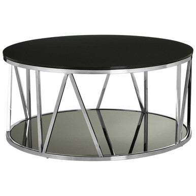Orsina Alvaro Round Chrome Coffee Table with Black Tempered Glass