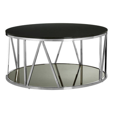 Orsina Alvaro Round Chrome Coffee Table with Black Tempered Glass