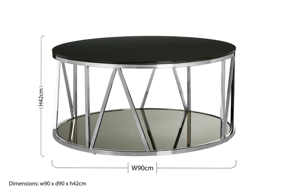 Orsina Alvaro Round Chrome Coffee Table with Black Tempered Glass