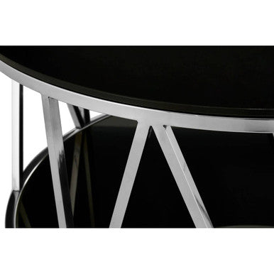 Orsina Alvaro Round Chrome Coffee Table with Black Tempered Glass