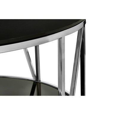 Orsina Alvaro Round Chrome Coffee Table with Black Tempered Glass