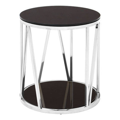 Orsina Alvaro Round Side Table – Black Tempered Glass & Chrome