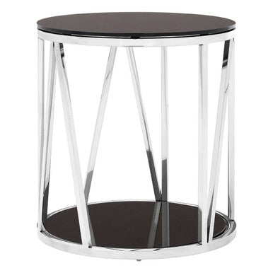 Orsina Alvaro Round Side Table – Black Tempered Glass & Chrome