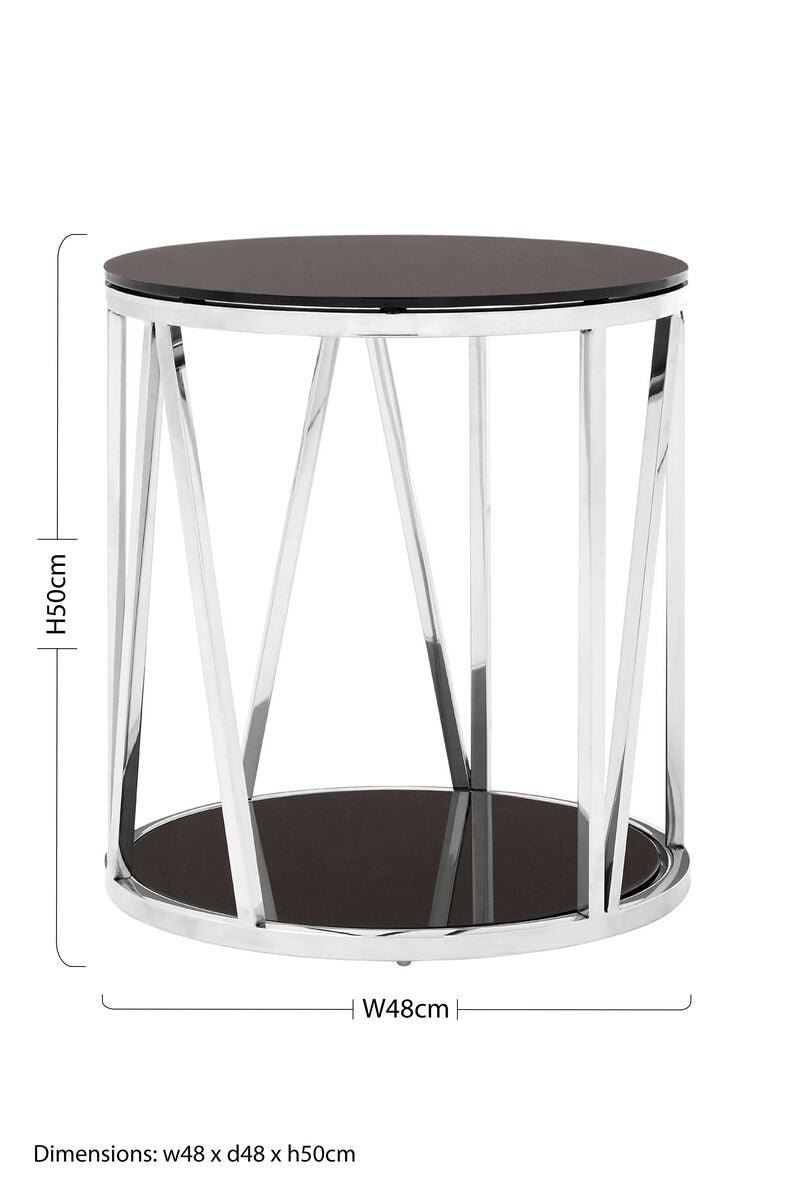 Orsina Alvaro Round Side Table – Black Tempered Glass & Chrome