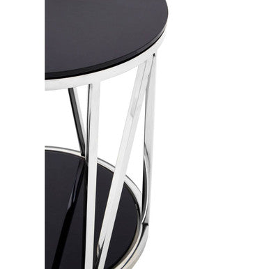 Orsina Alvaro Round Side Table – Black Tempered Glass & Chrome