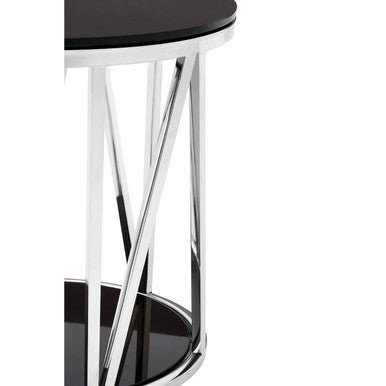 Orsina Alvaro Round Side Table – Black Tempered Glass & Chrome