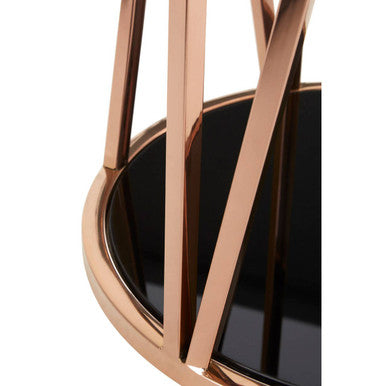 Orsina Alvaro Round Side Table – Black Glass & Rose Gold Base