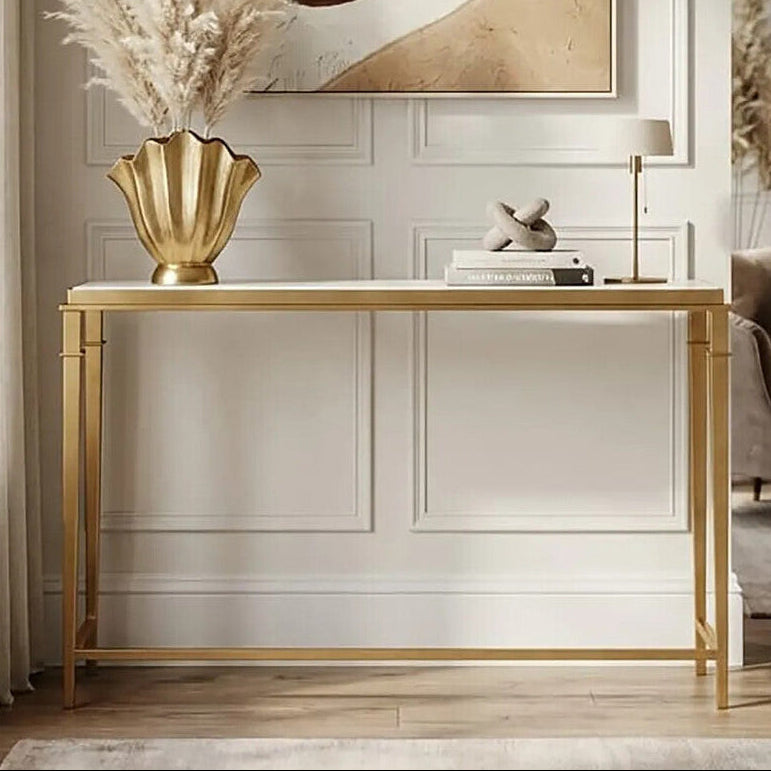 Alvaro White Marble Console Table | Gold Stainless Steel Frame | Orsina