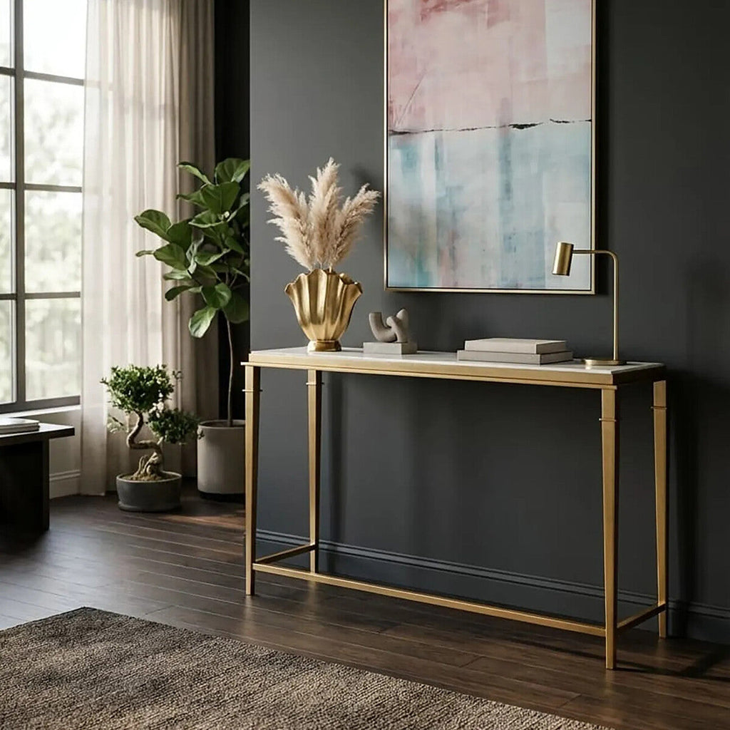 Alvaro White Marble Console Table | Gold Stainless Steel Frame | Orsina