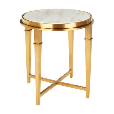 Orsina Alvaro Round White Marble Side Table – Gold Stainless Steel