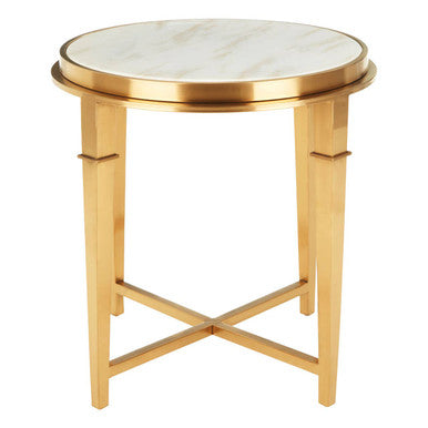 Orsina Alvaro Round White Marble Side Table – Gold Stainless Steel