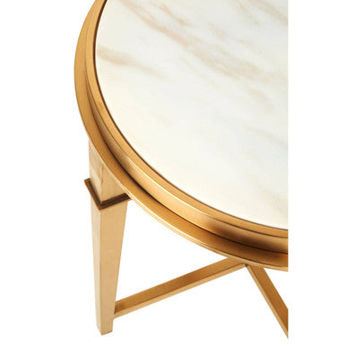 Orsina Alvaro Round White Marble Side Table – Gold Stainless Steel