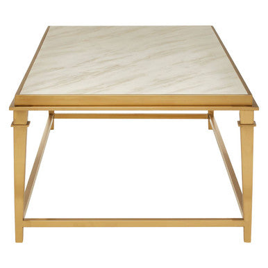 Orsina Alvaro White Marble Coffee Table – Rectangular Gold Frame
