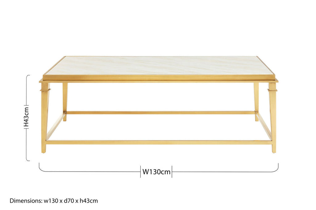 Orsina Alvaro White Marble Coffee Table – Rectangular Gold Frame