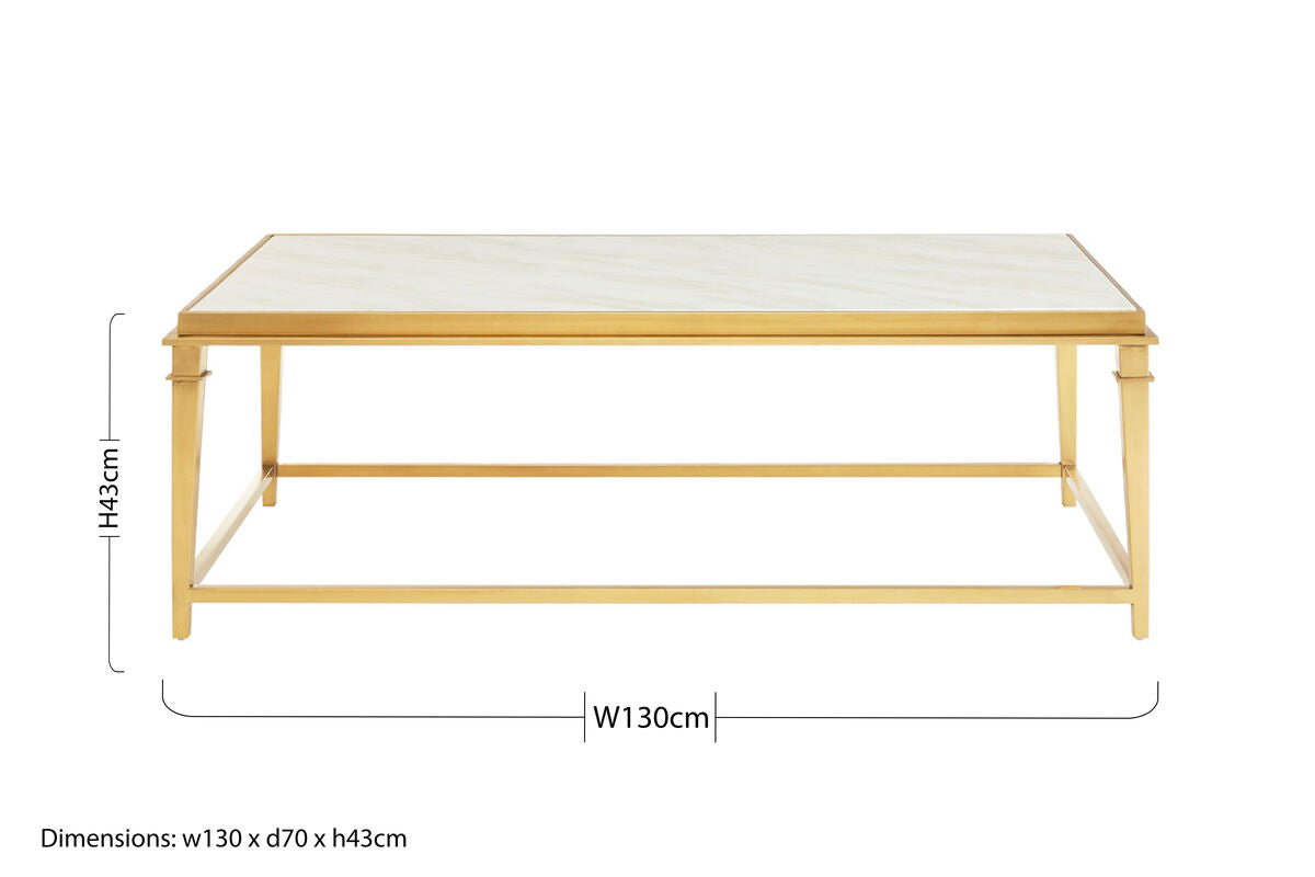 Orsina Alvaro White Marble Coffee Table – Rectangular Gold Frame