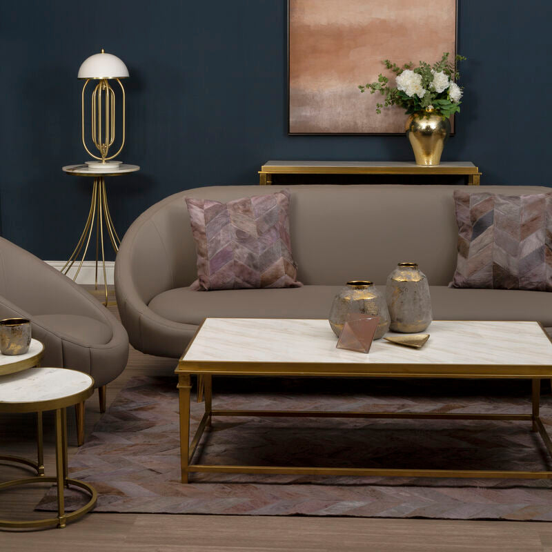 Orsina Alvaro White Marble Coffee Table – Rectangular Gold Frame