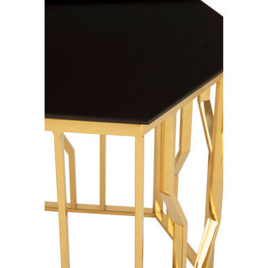 Orsina Alvaro Hexagonal Side Table – Gold Stainless Steel & Black Glass