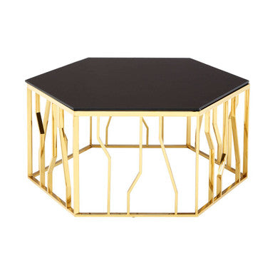 Orsina Alvaro Hexagonal Coffee Table | Gold Stainless Steel & Black Glass