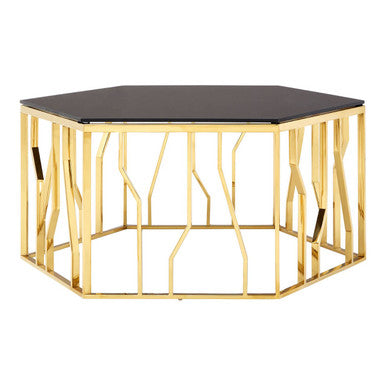 Orsina Alvaro Hexagonal Coffee Table | Gold Stainless Steel & Black Glass