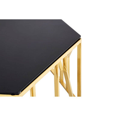 Orsina Alvaro Hexagonal Coffee Table | Gold Stainless Steel & Black Glass
