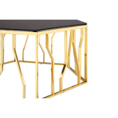 Orsina Alvaro Hexagonal Coffee Table | Gold Stainless Steel & Black Glass