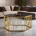 Orsina Alvaro Hexagonal Coffee Table | Gold Stainless Steel & Black Glass