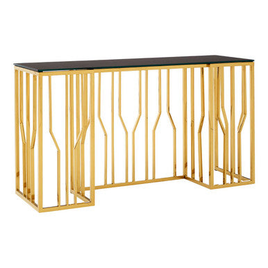 Orsina Alvaro Console Table – Gold Stainless Steel & Black Glass