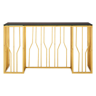 Orsina Alvaro Console Table – Gold Stainless Steel & Black Glass