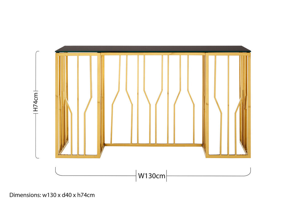 Orsina Alvaro Console Table – Gold Stainless Steel & Black Glass