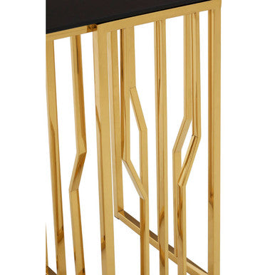 Orsina Alvaro Console Table – Gold Stainless Steel & Black Glass