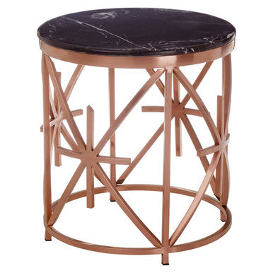 Orsina Alvaro Black Marble Side Table – Rose Gold Stainless Steel