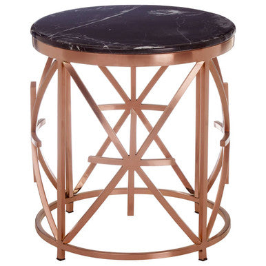 Orsina Alvaro Black Marble Side Table – Rose Gold Stainless Steel