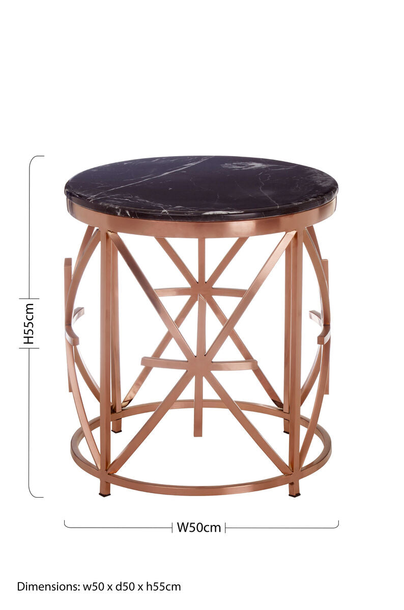 Orsina Alvaro Black Marble Side Table – Rose Gold Stainless Steel