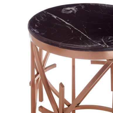 Orsina Alvaro Black Marble Side Table – Rose Gold Stainless Steel