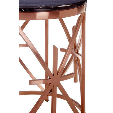 Orsina Alvaro Black Marble Side Table – Rose Gold Stainless Steel