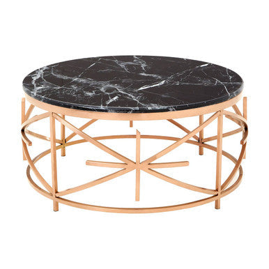 Orsina Alvaro Round Black Marble Coffee Table – Rose Gold Frame