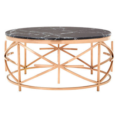 Orsina Alvaro Round Black Marble Coffee Table – Rose Gold Frame