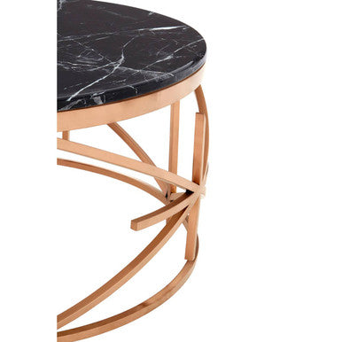 Orsina Alvaro Round Black Marble Coffee Table – Rose Gold Frame